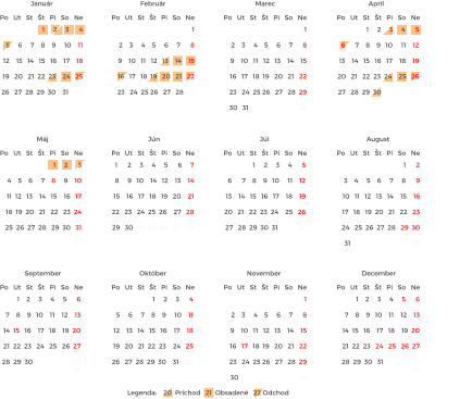1     2     3     4      5  6      7    8    9   10     11    12  13    14   15   16   17    18    19  20   21   22  23  24    25   26  27   28  29  30  31            22                       Po   Ut   St   Št   Pi   So   Ne Január Po   Ut   St   Št   Pi   So   Ne Február Po   Ut   St   Št   Pi   So   Ne 1      2  3    4     5    6     7     8      9  10   11   12   13   14    15    16  17   18   19  20   21   22   23  24   25  26  27  28   29  30  31                                     33                                Marec Legenda:    20  Príchod   21  Obsadené   22 Odchod    Po   Ut   St   Št   Pi   So   Ne Apríl Po   Ut   St   Št   Pi   So   Ne Máj Po   Ut   St   Št   Pi   So   Ne Jún Po   Ut   St   Št   Pi   So   Ne August Po   Ut   St   Št   Pi   So   Ne September Po   Ut   St   Št   Pi   So   Ne Október Po   Ut   St   Št   Pi   So   Ne November Po   Ut   St   Št   Pi   So   Ne December Po   Ut   St   Št   Pi   So   Ne Júl 1    2     3     4     5      6  7    8    9   10    11    12    13  14  15   16    17   18    19  20  21  22  23   24   25   26  27  28  29  30                         31                                     33                                1    2     3     4     5      6  7    8    9   10    11    12    13  14  15   16    17   18    19  20  21  22  23   24   25   26  27  28  29  30   31                  31                                     33                                      1  2    3     4    5     6     7      8  9    10   11   12   13    14    15  16   17   18  19   20   21   22  23   24  25 26   27   28  29     30   31                               31                               1      2     3     4     5      6     7  8     9   10    14   12    13    14  15    16   17   18   19   20    21  22   23   24  25  26    27   28  29   30  28  29  30    31    22                        1     2     3      4  5     6     7    8    9     10    11  12    13   14   15   16    17    18  19   20   21  22  23    24   25  26   27  28  29  30    31    22                             1  2    3     4    5     6     7      8  9    10   11   12   13    14    15  16   17   18  19   20   21   22  23   24  25 26   27   28  29     30                                     31                               1     2     3      4  5     6     7    8    9     10    11  12    13   14   15   16    17    18  19   20   21  22  23    24   25  26   27  28  29  30    31    22                             1  2    3     4    5     6     7      8  9    10   11   12   13    14    15  16   17   18  19   20   21   22  23   24  25 26   27   28     1                              1     2      3  4    5    6     7    8     9    10  11  12   13    14   15    16   17  18  19  20   21   22   23  24  25  26  27  28   29  30   31                                                            33                                1     2     3     4      5  6      7    8    9   10     11    12  13    14   15   16   17    18    19  20   21   22  23  24    25   26  27   28  29  30                  22